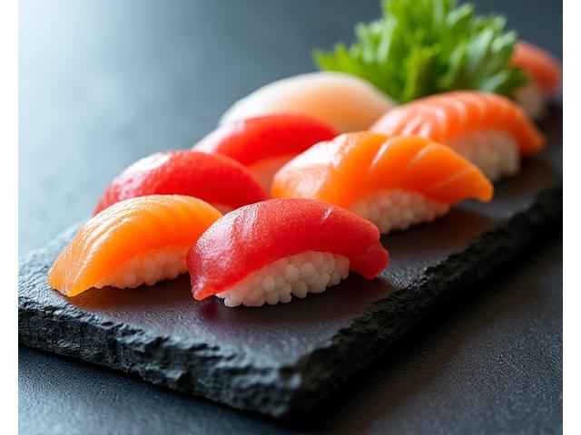 ミニマリストな盛り付けの寿司盛り合わせ