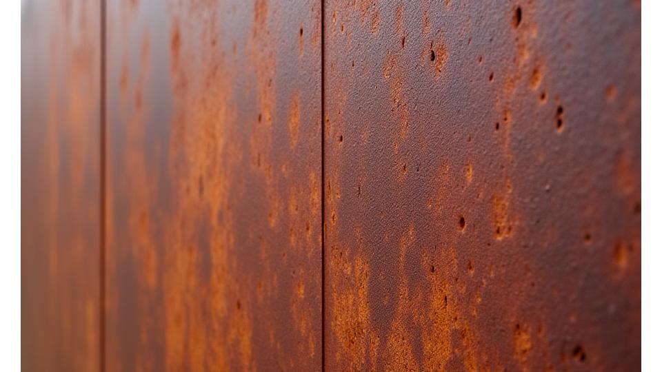 コルテンスチール壁の錆びたような質感のクローズアップ